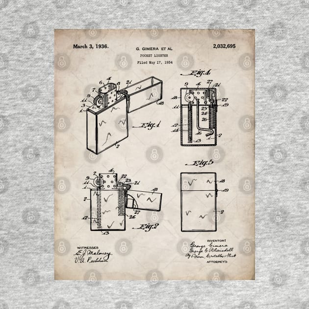 Zippo Lighter Patent - Smoking Smoker Smoke Vape Shop Art - Antique by patentpress